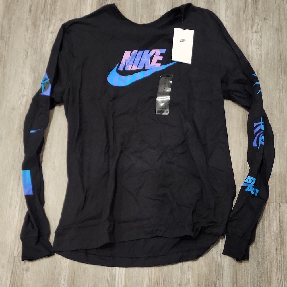 Nike Black Long Sleeve Shirt with Blue & Purple Logos